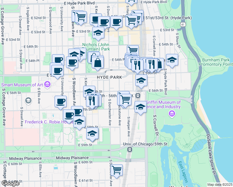 map of restaurants, bars, coffee shops, grocery stores, and more near in Chicago