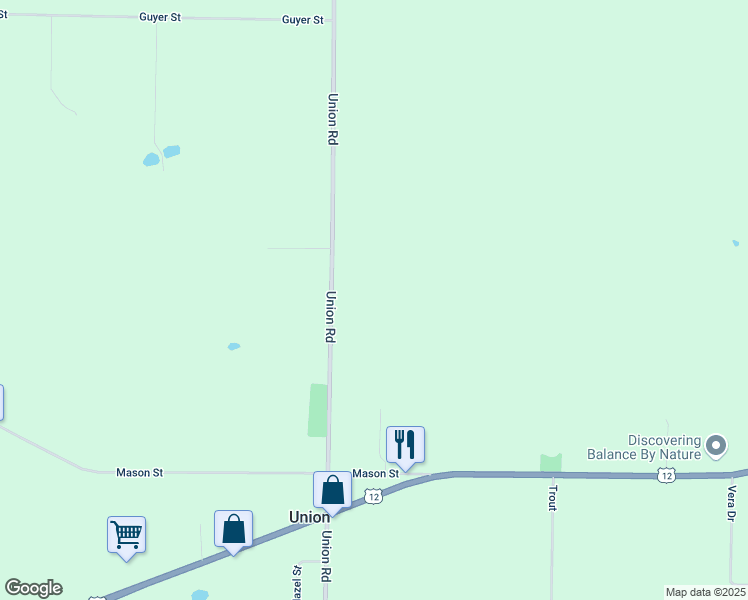 map of restaurants, bars, coffee shops, grocery stores, and more near 69185 Union Road in Union