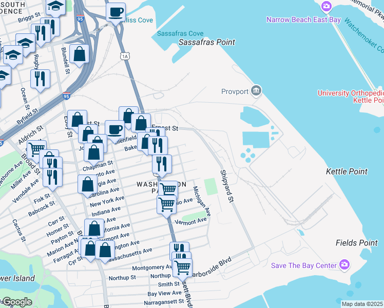 map of restaurants, bars, coffee shops, grocery stores, and more near 26 Toronto Avenue in Providence