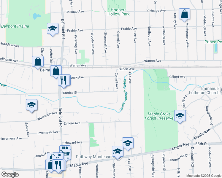 map of restaurants, bars, coffee shops, grocery stores, and more near 1908 Curtiss Street in Downers Grove