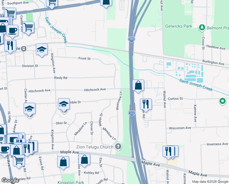 map of restaurants, bars, coffee shops, grocery stores, and more near 525 Hitchcock Avenue in Lisle