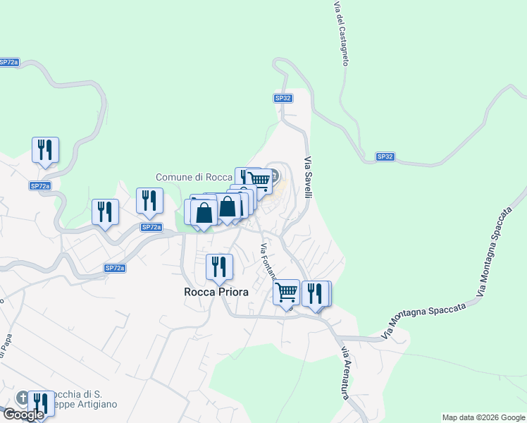 map of restaurants, bars, coffee shops, grocery stores, and more near 7 Largo Europa in Rocca Priora