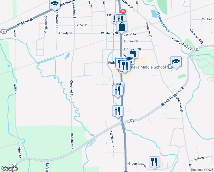 map of restaurants, bars, coffee shops, grocery stores, and more near 355 Nantucket Drive in Geneva