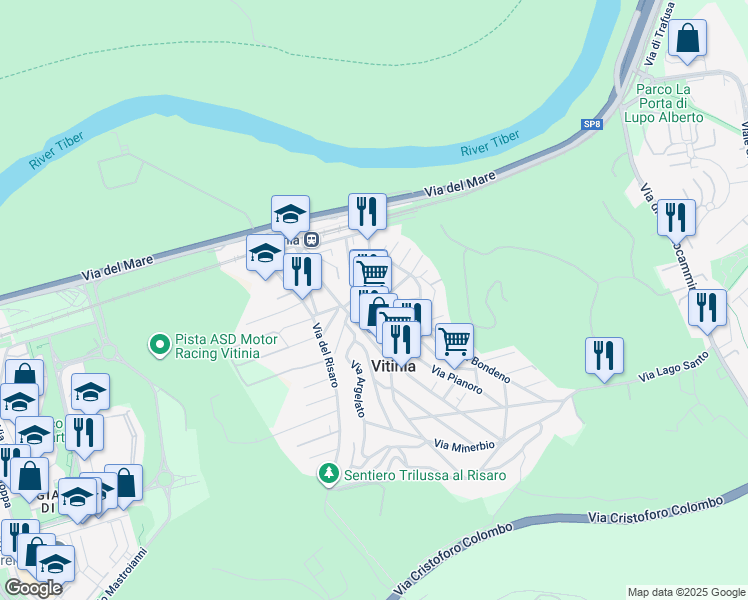 map of restaurants, bars, coffee shops, grocery stores, and more near 94 Via Sarsina in Vitinia