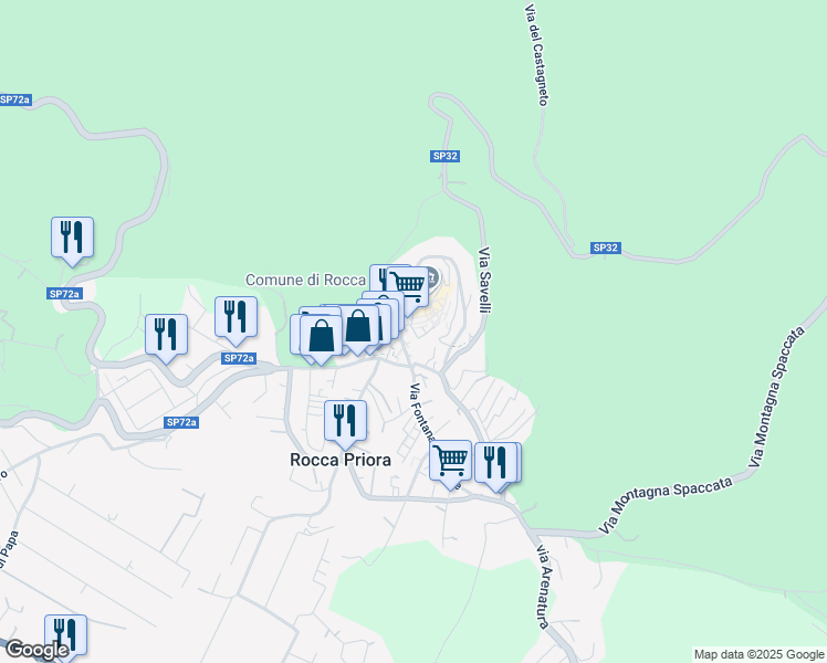 map of restaurants, bars, coffee shops, grocery stores, and more near 7 Largo Europa in Rocca Priora