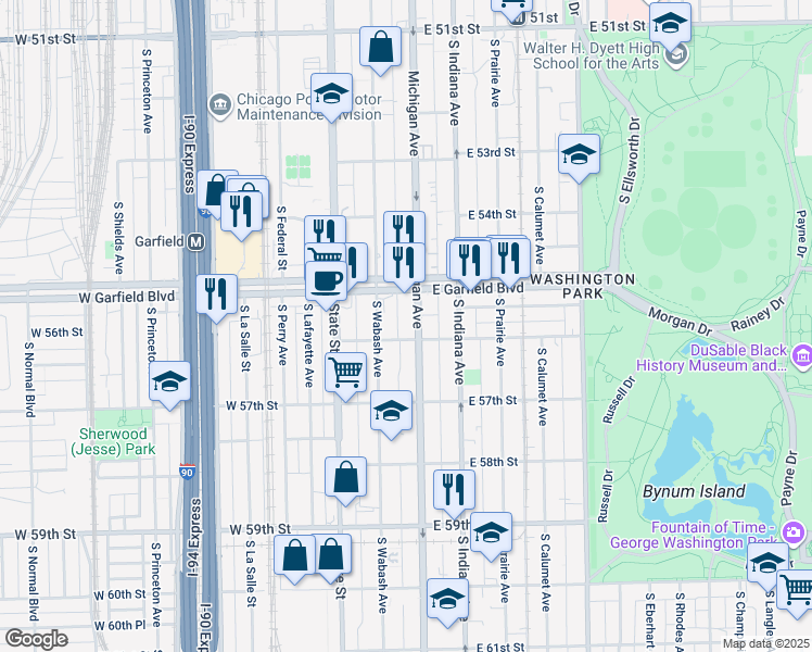 map of restaurants, bars, coffee shops, grocery stores, and more near 12 East 56th Street in Chicago