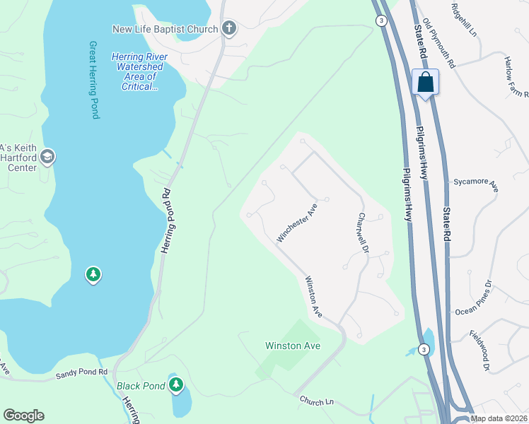 map of restaurants, bars, coffee shops, grocery stores, and more near 3 Winston Avenue in Bourne
