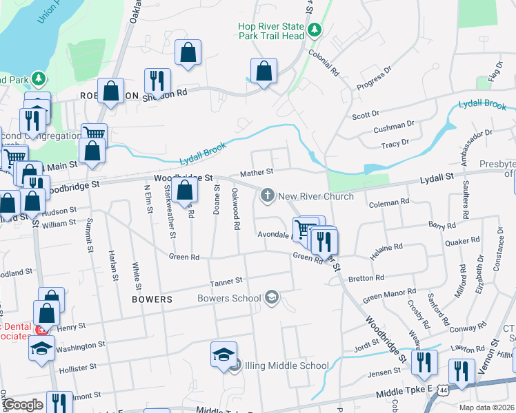 map of restaurants, bars, coffee shops, grocery stores, and more near 105 Avondale Road in Manchester