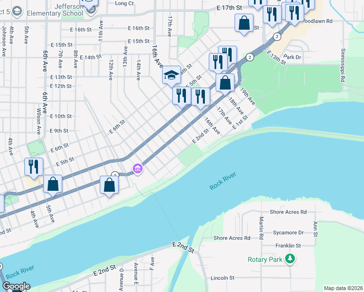map of restaurants, bars, coffee shops, grocery stores, and more near 202 13th Avenue in Sterling