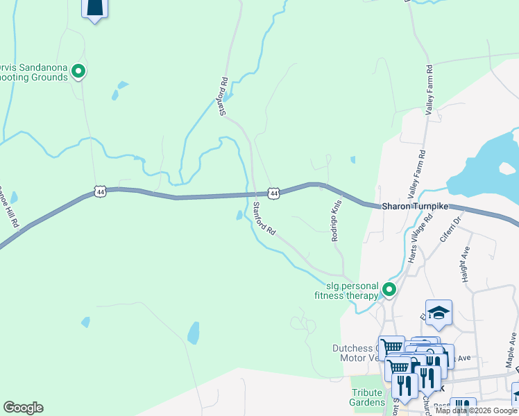 map of restaurants, bars, coffee shops, grocery stores, and more near 118 Stanford Road in Millbrook