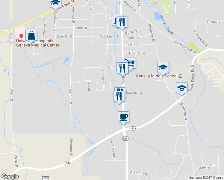 map of restaurants, bars, coffee shops, grocery stores, and more near 355 Nantucket Drive in Geneva