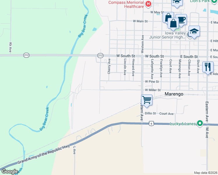 map of restaurants, bars, coffee shops, grocery stores, and more near 780 West Miller Street in Marengo