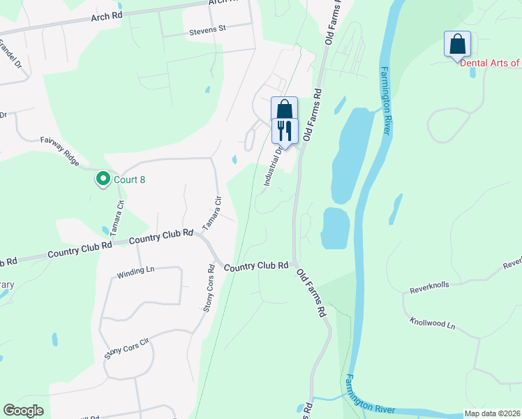 map of restaurants, bars, coffee shops, grocery stores, and more near 239 Old Farms Road in Avon