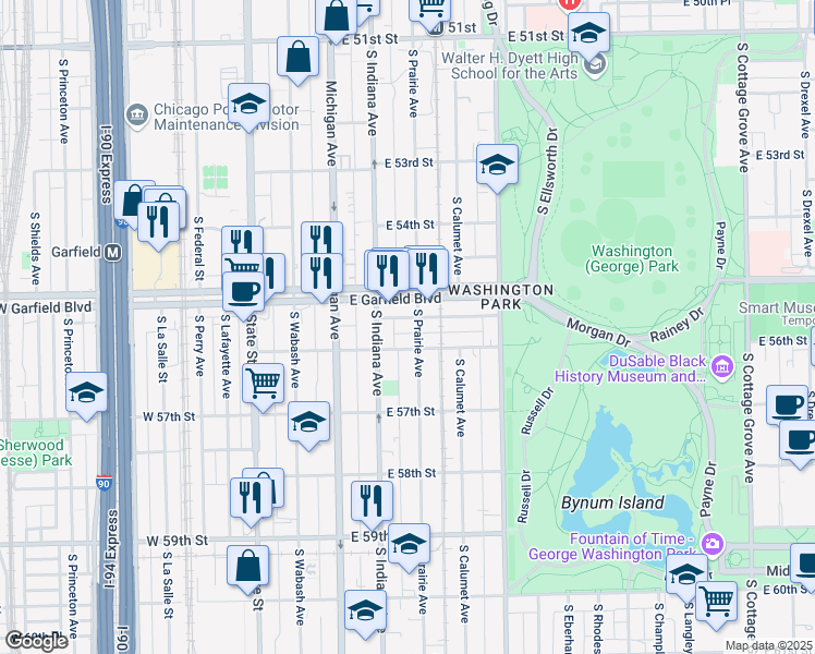 map of restaurants, bars, coffee shops, grocery stores, and more near 230 East 56th Street in Chicago