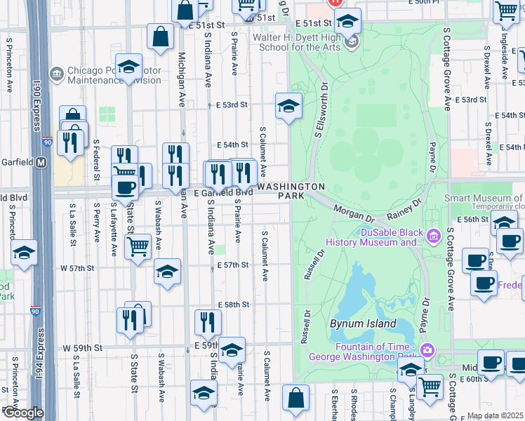 map of restaurants, bars, coffee shops, grocery stores, and more near 326 East 56th Street in Chicago