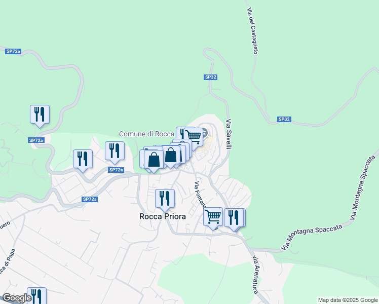 map of restaurants, bars, coffee shops, grocery stores, and more near 1 Piazza Bel Vedere in Rocca Priora