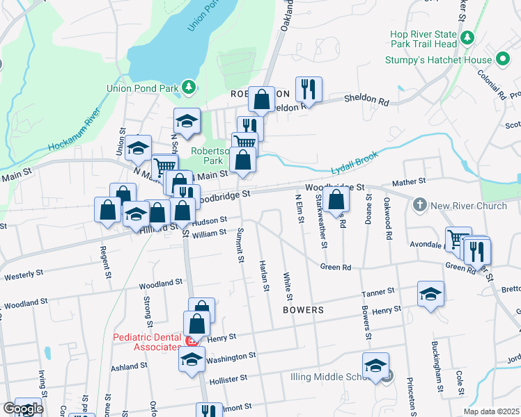 map of restaurants, bars, coffee shops, grocery stores, and more near 17 Sherwood Circle in Manchester