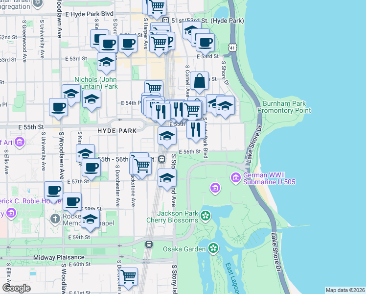 map of restaurants, bars, coffee shops, grocery stores, and more near in Chicago