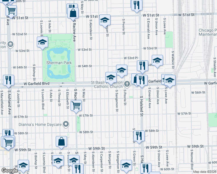 map of restaurants, bars, coffee shops, grocery stores, and more near in Chicago