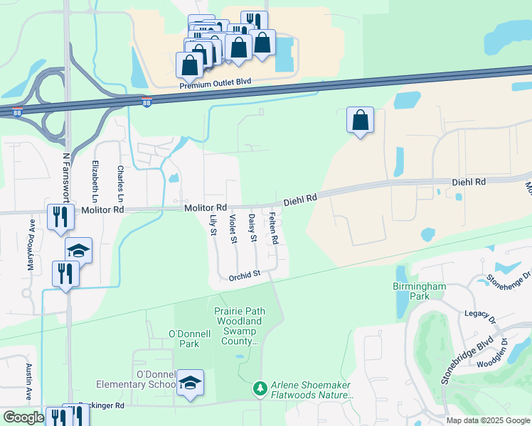 map of restaurants, bars, coffee shops, grocery stores, and more near 1771 Daisy Street in Aurora