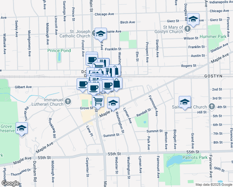 map of restaurants, bars, coffee shops, grocery stores, and more near 920 Curtiss Street in Downers Grove