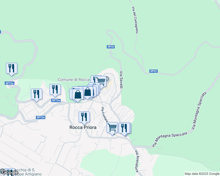 map of restaurants, bars, coffee shops, grocery stores, and more near 1 Piazza Belvedere in Rocca Priora