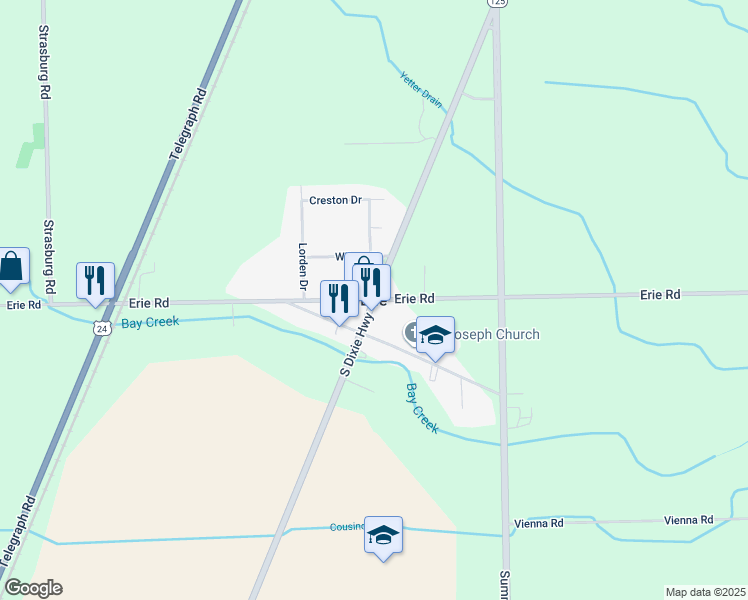 map of restaurants, bars, coffee shops, grocery stores, and more near in Erie