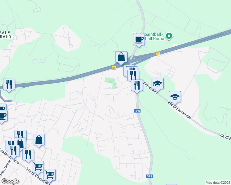 map of restaurants, bars, coffee shops, grocery stores, and more near Via Giovan Domenico Nardo in Roma