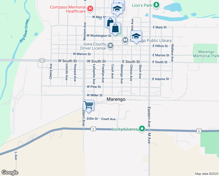 map of restaurants, bars, coffee shops, grocery stores, and more near 500 Court Avenue in Marengo