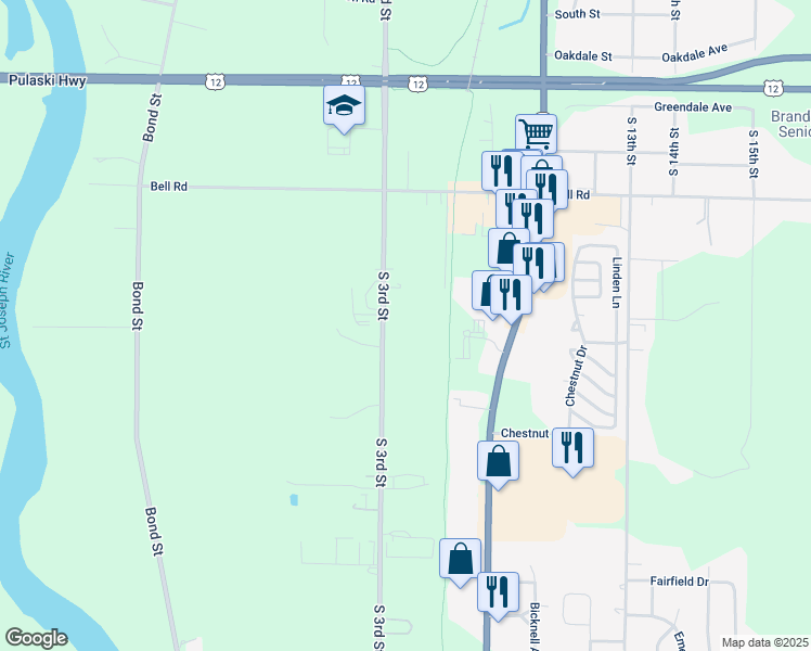 map of restaurants, bars, coffee shops, grocery stores, and more near 2041 South 3rd Street in Niles