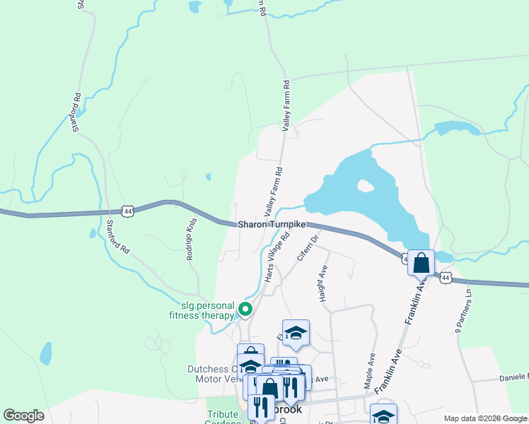 map of restaurants, bars, coffee shops, grocery stores, and more near 9 Valley Farm Road in Millbrook