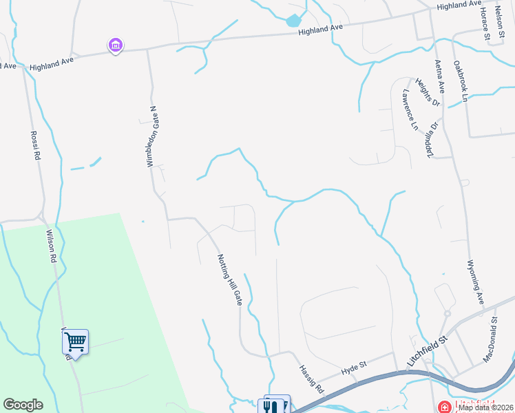 map of restaurants, bars, coffee shops, grocery stores, and more near 144 Silver Brook Lane in Torrington
