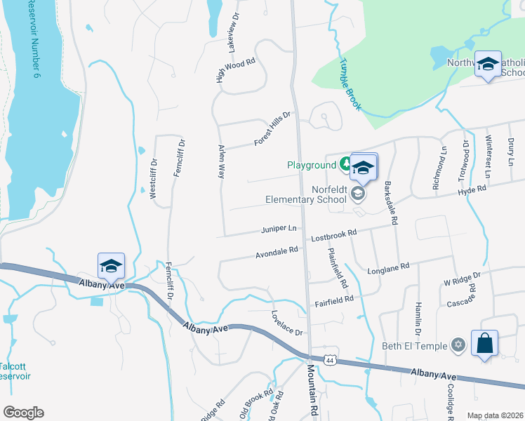 map of restaurants, bars, coffee shops, grocery stores, and more near 29 Apple Hill Road in West Hartford
