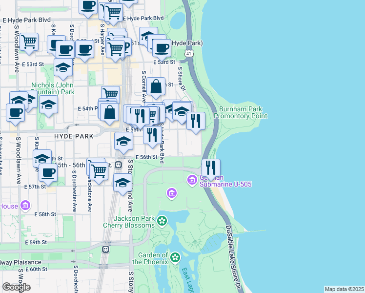 map of restaurants, bars, coffee shops, grocery stores, and more near in Chicago
