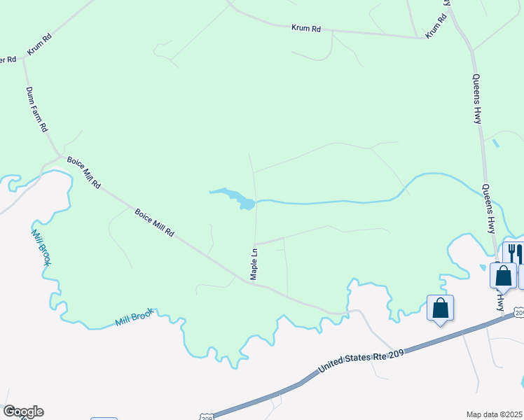 map of restaurants, bars, coffee shops, grocery stores, and more near 56 Maple Lane in Kerhonkson