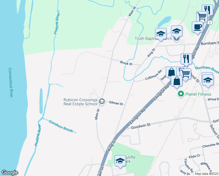 map of restaurants, bars, coffee shops, grocery stores, and more near 29 Passaro Drive in East Hartford