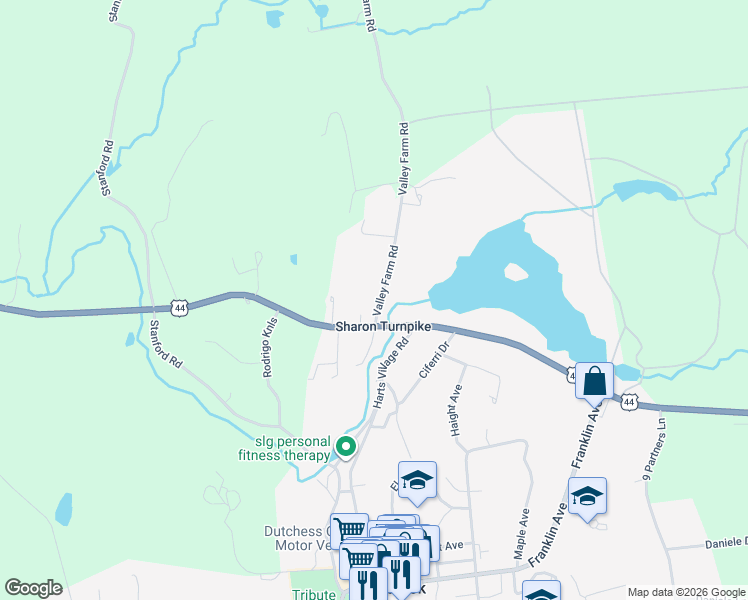 map of restaurants, bars, coffee shops, grocery stores, and more near 9 Valley Farm Road in Millbrook