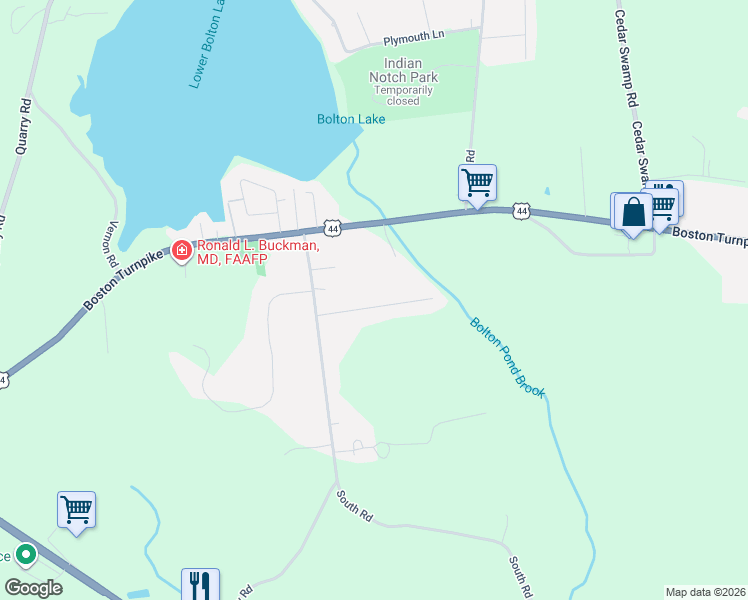 map of restaurants, bars, coffee shops, grocery stores, and more near 14 Fernwood Drive in Bolton