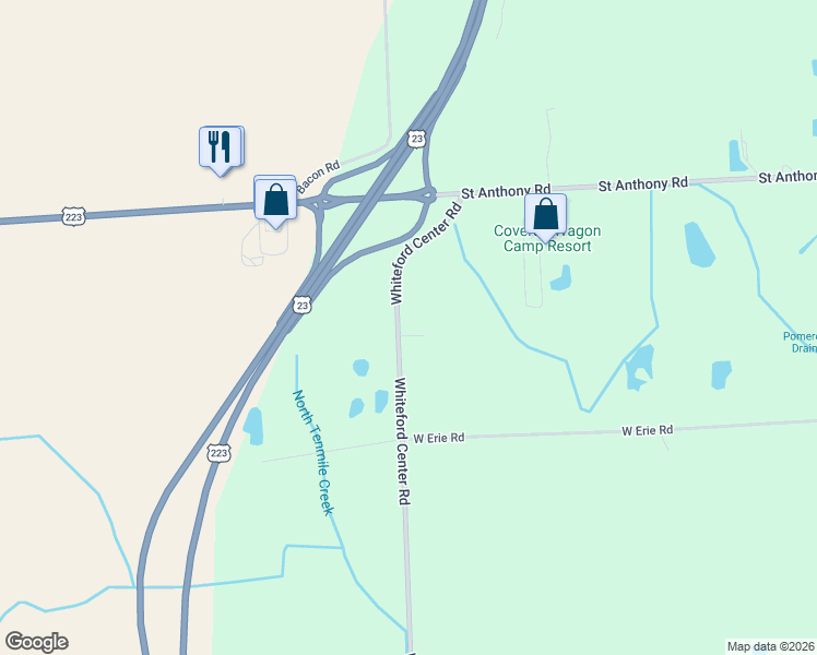 map of restaurants, bars, coffee shops, grocery stores, and more near 10030 Whiteford Center Road in Ottawa Lake