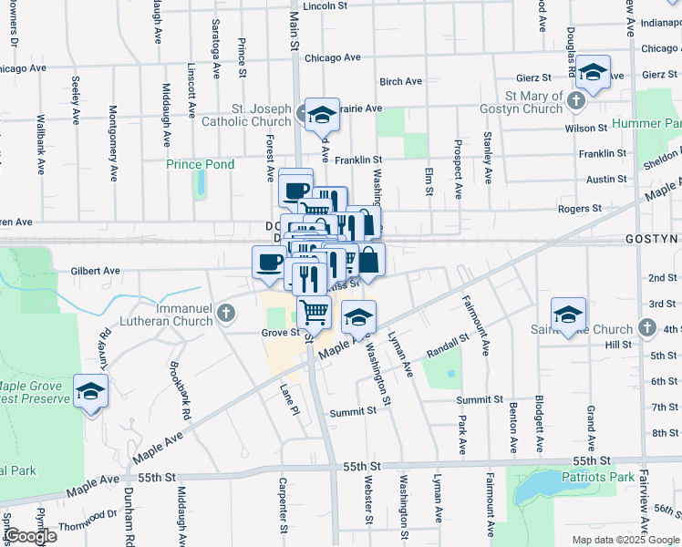 map of restaurants, bars, coffee shops, grocery stores, and more near 920 Curtiss Street in Downers Grove
