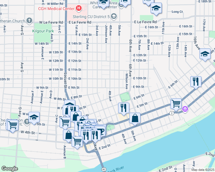 map of restaurants, bars, coffee shops, grocery stores, and more near 901 4th Avenue in Sterling