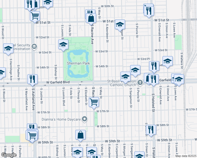 map of restaurants, bars, coffee shops, grocery stores, and more near 1134 West Garfield Boulevard in Chicago