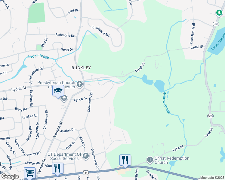 map of restaurants, bars, coffee shops, grocery stores, and more near 125 Cliffside Drive in Manchester