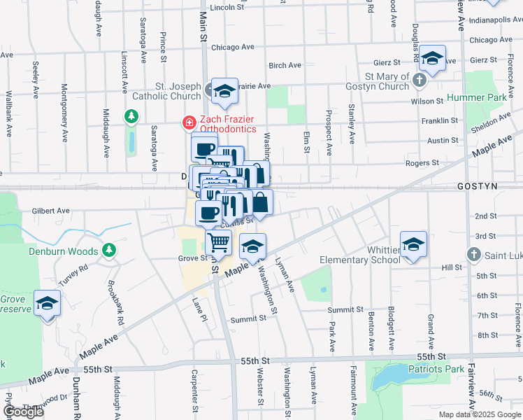 map of restaurants, bars, coffee shops, grocery stores, and more near 920 Curtiss Street in Downers Grove
