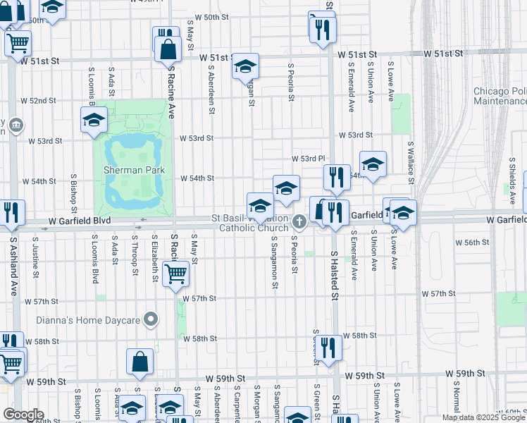 map of restaurants, bars, coffee shops, grocery stores, and more near 946 West Garfield Boulevard in Chicago