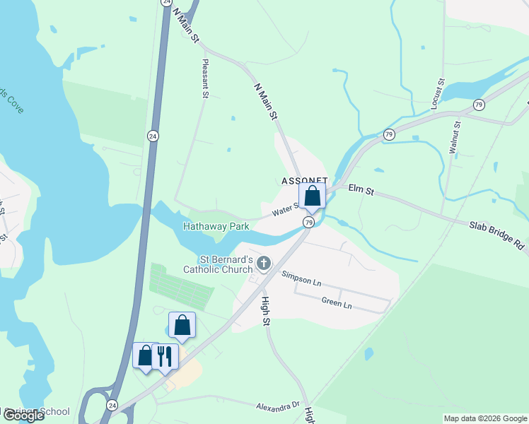 map of restaurants, bars, coffee shops, grocery stores, and more near 16 Water Street in Freetown