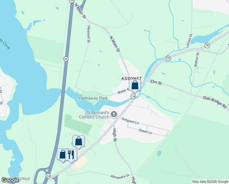 map of restaurants, bars, coffee shops, grocery stores, and more near 16 Water Street in Freetown