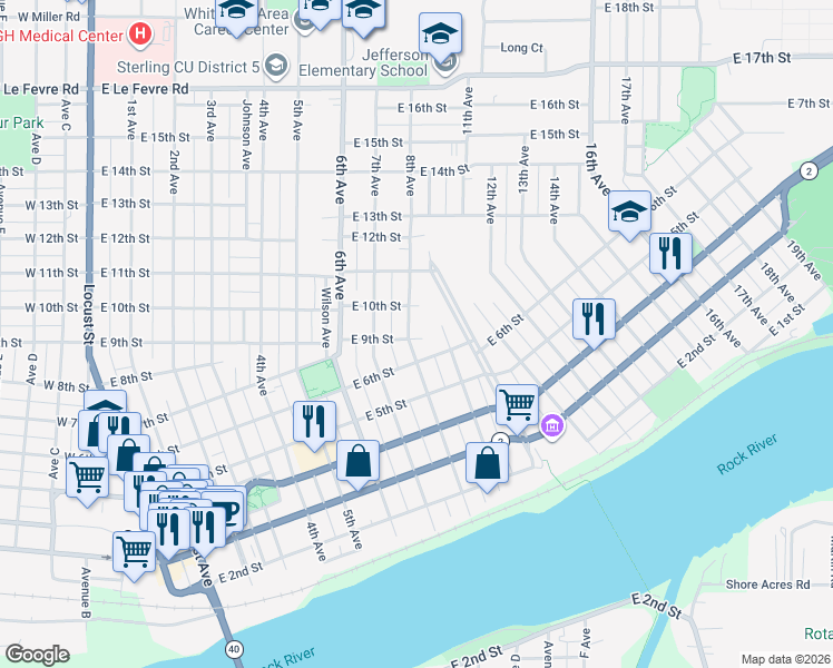 map of restaurants, bars, coffee shops, grocery stores, and more near 902 8th Avenue in Sterling