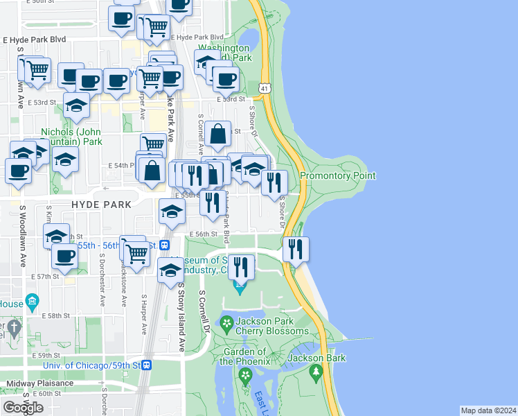 map of restaurants, bars, coffee shops, grocery stores, and more near in Chicago