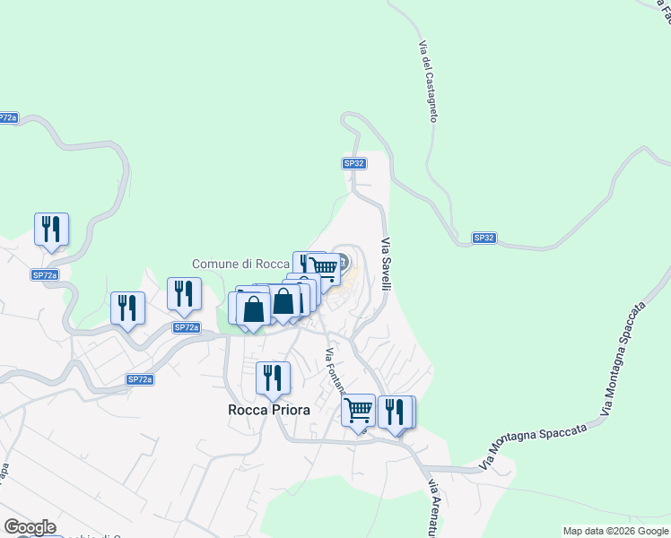 map of restaurants, bars, coffee shops, grocery stores, and more near 1 Piazza Belvedere in Rocca Priora